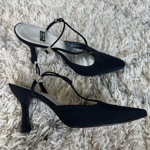 Stuart Weitzman Strappy Rhinestone Black Heels Size 6.5
